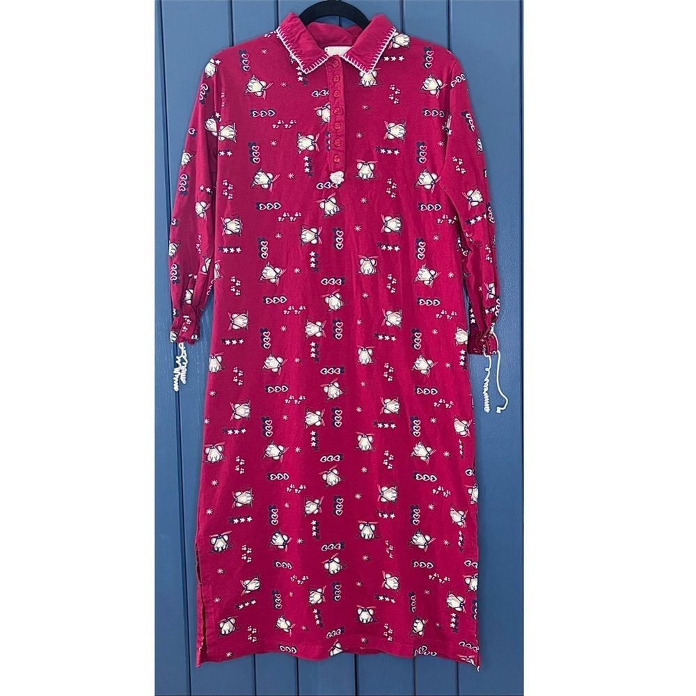 Vintage Mouse Print Red Nightgown Size Medium Kitsch Twee Prairie Cottage Fun